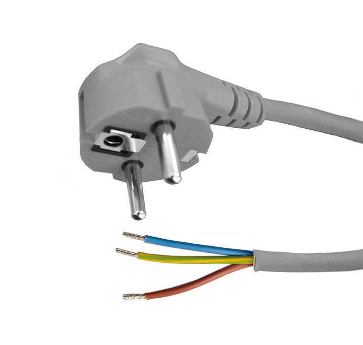 1002 Schuko plug-open end power cords Straight en angled Schuko plug