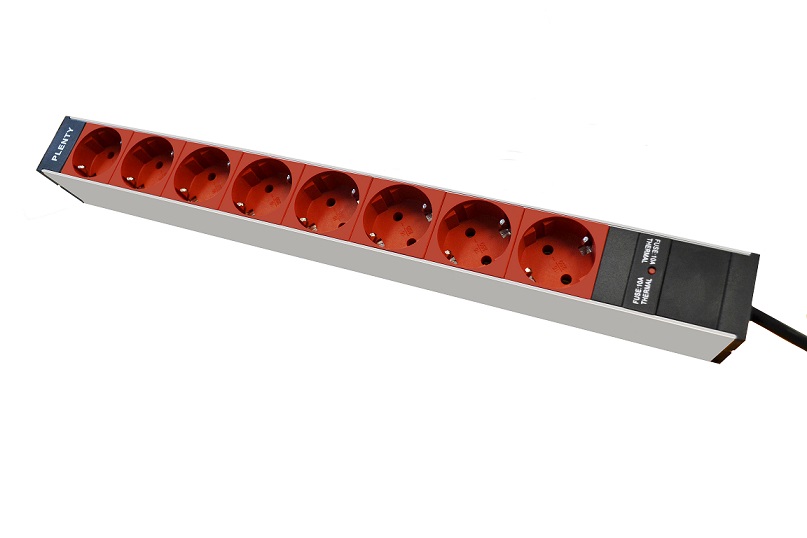 PDU 1x10A, 8xSchuko red, 10A fuse, C14 Power Cord