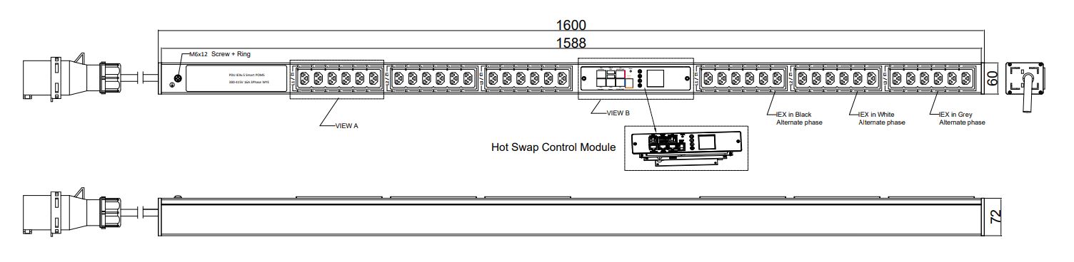 POMS-V-11-36IEX IPDU Per Outlet Monitored & Switched Bemeterde IPDU op afstand uitleesbaar en aan/uit switchen per outlet