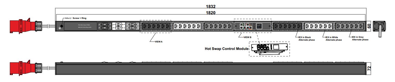 POMS-V-22-36IEX IPDU Per Outlet Monitored & Switched Bemeterde IPDU op afstand uitleesbaar en aan/uit switchen per outlet