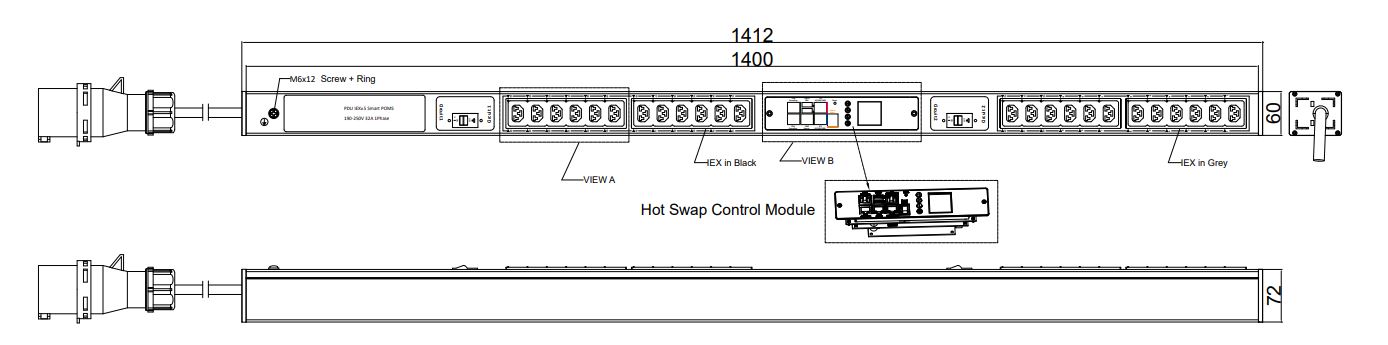 POMS-V-72-24IEX IPDU Per Outlet Monitored & Switched Metered Intelligent Power Distribution Unit with remote internet access for information and on/off switching per outlet