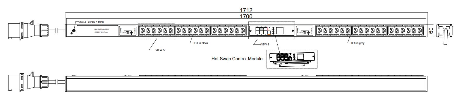 POMS-V-72-36IEX IPDU Per Outlet Monitored & Switched Bemeterde IPDU op afstand uitleesbaar en aan/uit switchen per outlet