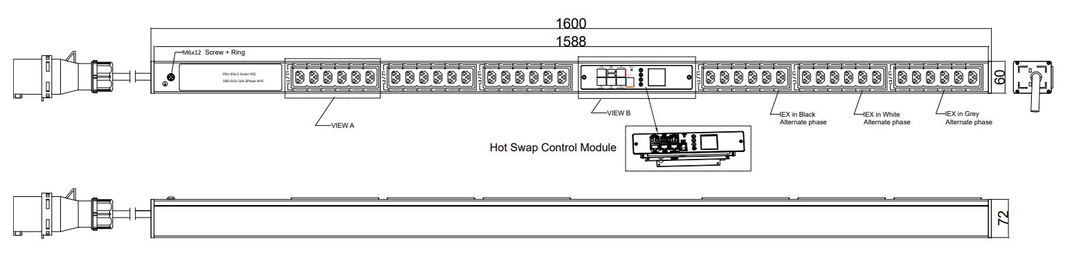 POS-V-11-36IEX IPDU Per Outlet Switched Bemeterde IPDU op afstand uitleesbaar per inlet