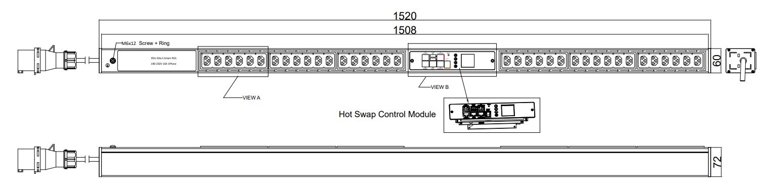 POS-V-36-36IEX IPDU Per Outlet Switched Bemeterde IPDU op afstand uitleesbaar per inlet