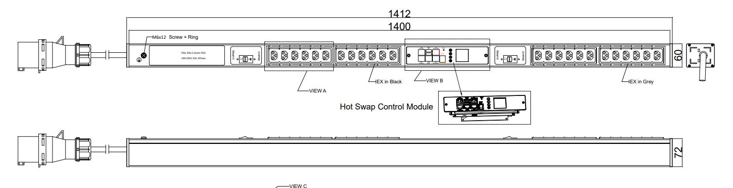 POS-V-72-24IEX IPDU Per Outlet Switched Bemeterde IPDU op afstand uitleesbaar per inlet